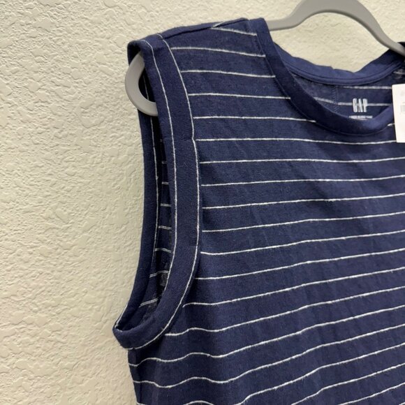 Gap Navy Blue White Stripe Linen Blend Sleeveless Tank Top Shirt Women Large NEW - Picture 3 of 8